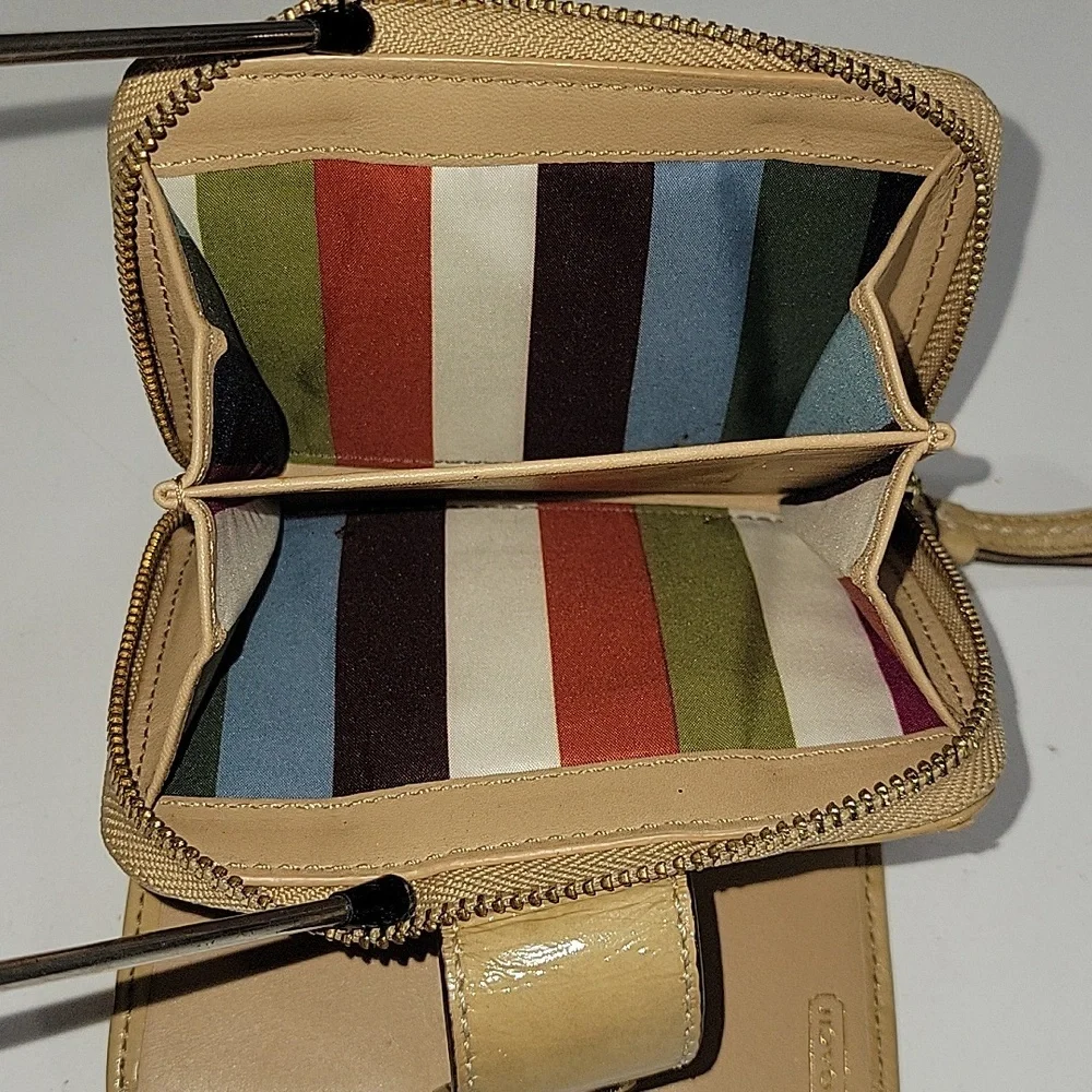 Coach Beige Signature Canvas Wallet with Tan Leather Trim
